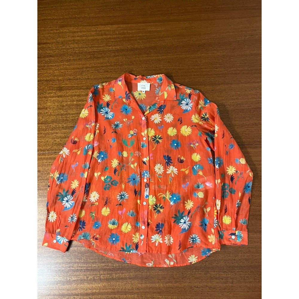 Sezane x C. Kero Floral Cotton Silk Blend Blouse Shirt Orange Daisy Print 36 EU - Picture 3 of 14